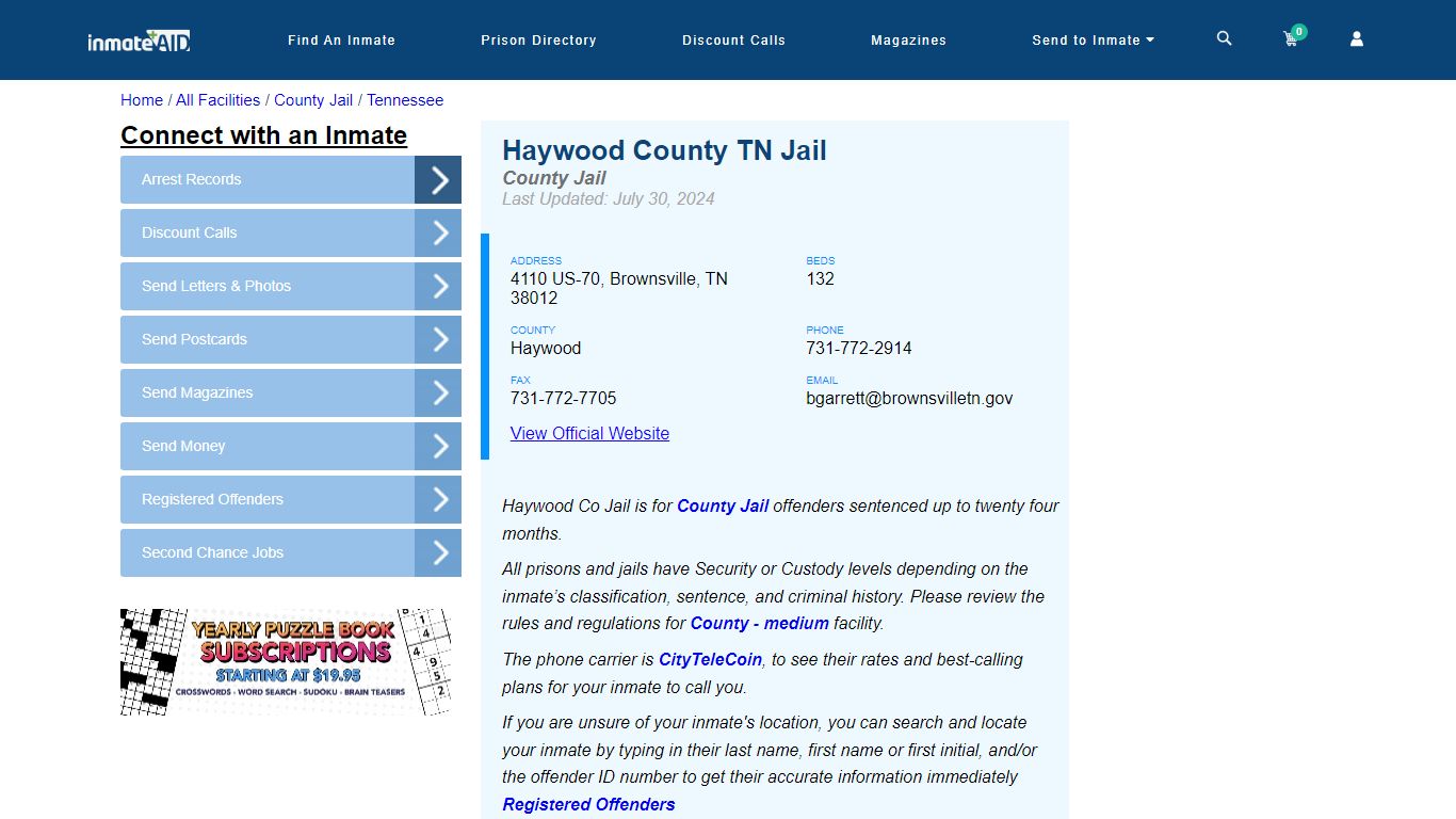 Haywood County TN Jail - Inmate Locator